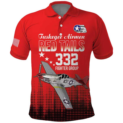 Tuskegee Red Tails Airmen WWII Tribute Polo Shirt 332nd Fighter Group - Red - African Pride