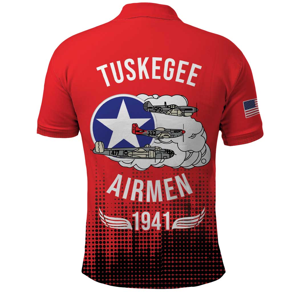 Tuskegee Red Tails Airmen WWII Tribute Polo Shirt 332nd Fighter Group - Red - African Pride