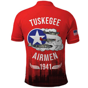Tuskegee Red Tails Airmen WWII Tribute Polo Shirt 332nd Fighter Group - Red - African Pride
