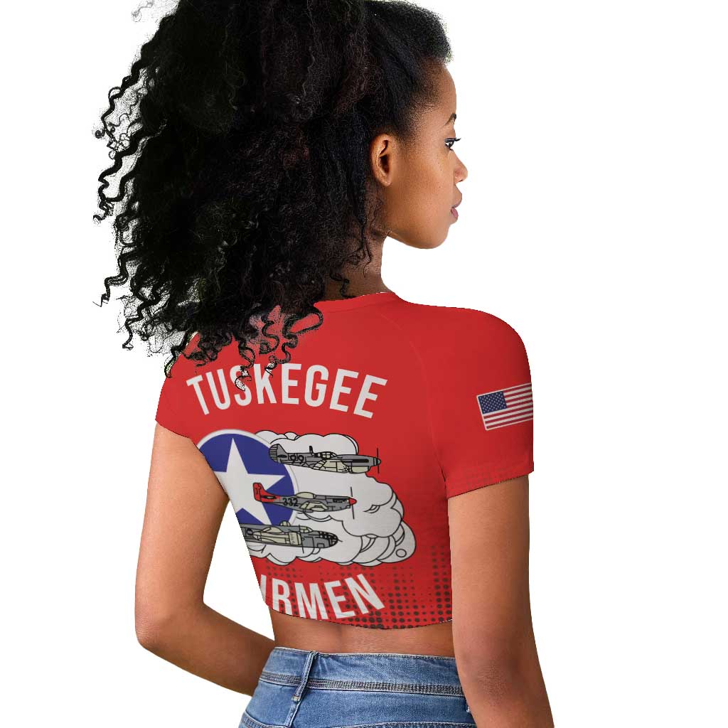 Tuskegee Red Tails Airmen WWII Tribute Raglan Cropped T shirt 332nd Fighter Group - Red - African Pride