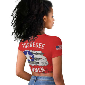 Tuskegee Red Tails Airmen WWII Tribute Raglan Cropped T shirt 332nd Fighter Group - Red - African Pride