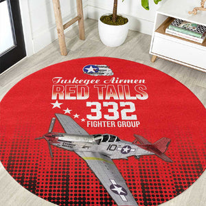 Tuskegee Red Tails Airmen WWII Tribute Round Carpet 332nd Fighter Group - Red - African Pride