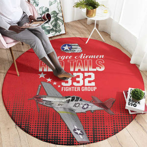 Tuskegee Red Tails Airmen WWII Tribute Round Carpet 332nd Fighter Group - Red - African Pride
