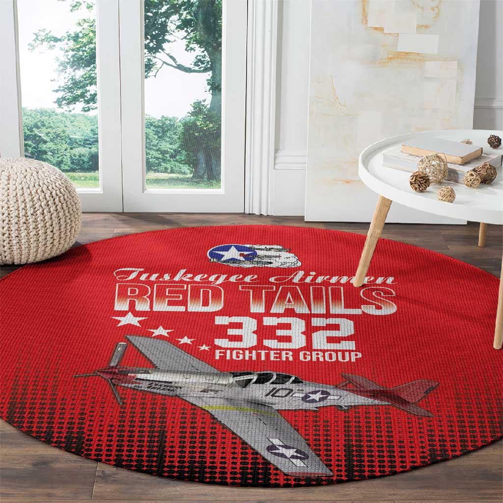 Tuskegee Red Tails Airmen WWII Tribute Round Carpet 332nd Fighter Group - Red - African Pride