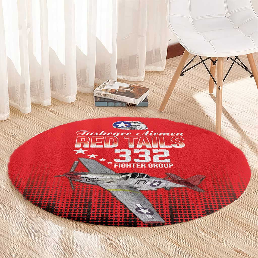 Tuskegee Red Tails Airmen WWII Tribute Round Carpet 332nd Fighter Group - Red - African Pride