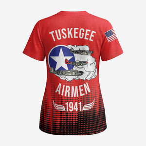 Tuskegee Red Tails Airmen WWII Tribute Scrub Top 332nd Fighter Group - Red - African Pride