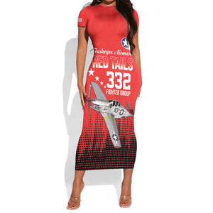 Tuskegee Red Tails Airmen WWII Tribute Short Sleeve Bodycon Dress 332nd Fighter Group - Red - African Pride