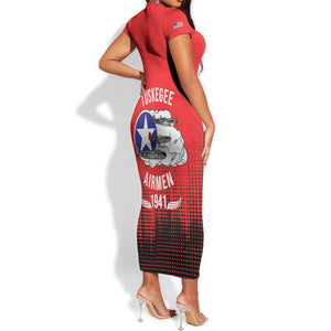 Tuskegee Red Tails Airmen WWII Tribute Short Sleeve Bodycon Dress 332nd Fighter Group - Red - African Pride