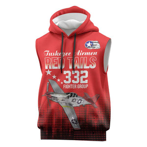 Tuskegee Red Tails Airmen WWII Tribute Sleeveless Hoodie 332nd Fighter Group - Red - African Pride