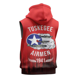Tuskegee Red Tails Airmen WWII Tribute Sleeveless Hoodie 332nd Fighter Group - Red - African Pride