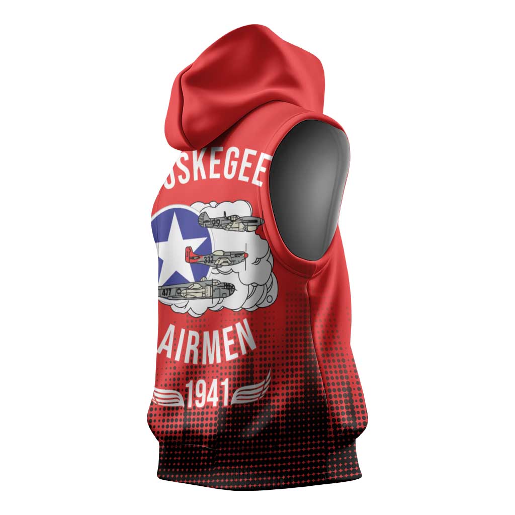 Tuskegee Red Tails Airmen WWII Tribute Sleeveless Hoodie 332nd Fighter Group - Red - African Pride