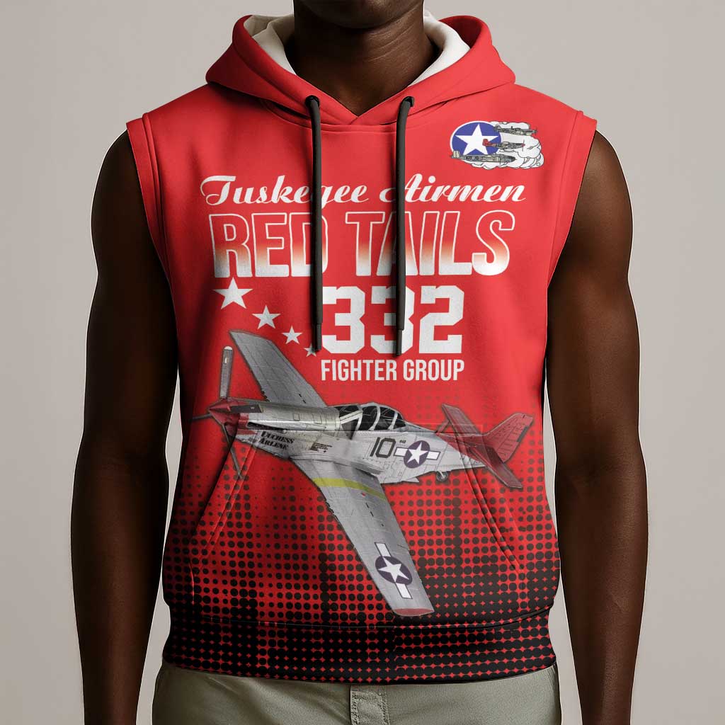 Tuskegee Red Tails Airmen WWII Tribute Sleeveless Hoodie 332nd Fighter Group - Red - African Pride