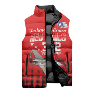 Tuskegee Red Tails Airmen WWII Tribute Sleeveless Puffer Jacket 332nd Fighter Group - Red