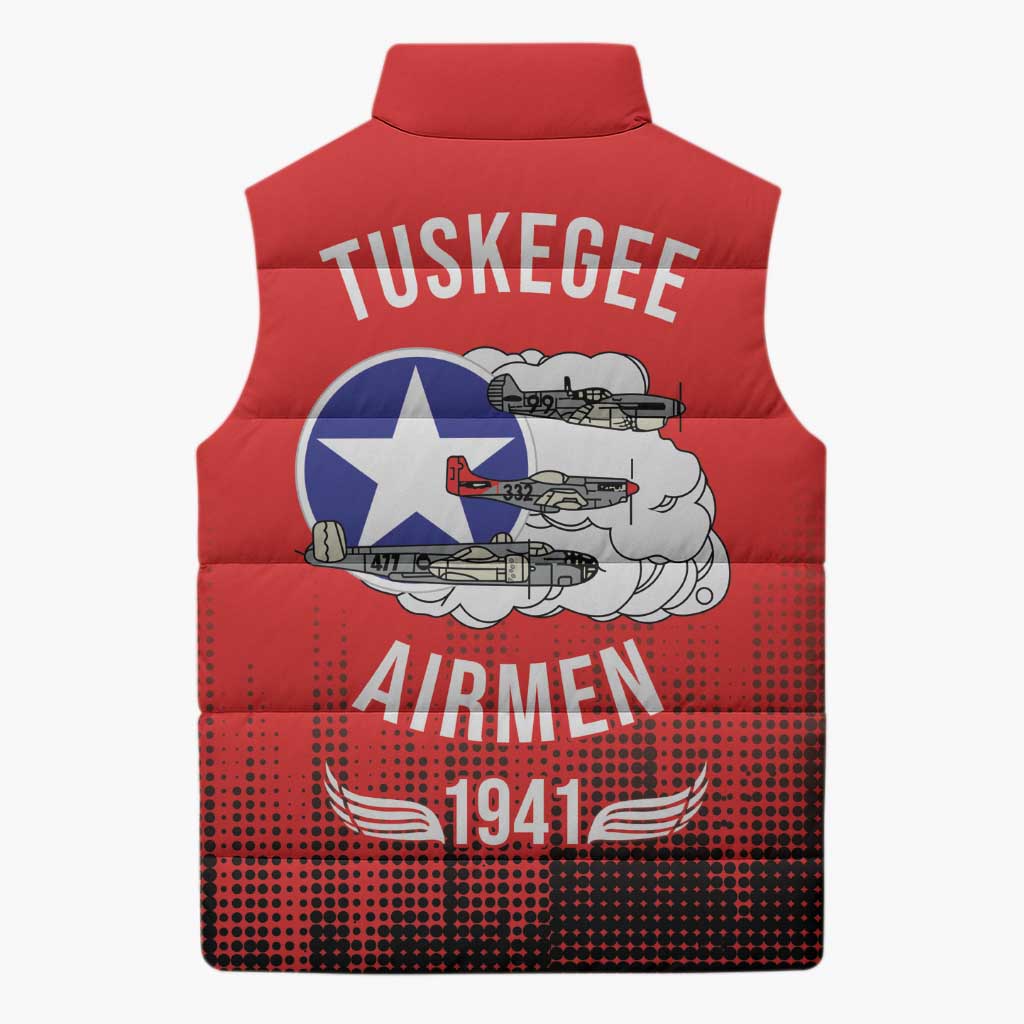 Tuskegee Red Tails Airmen WWII Tribute Sleeveless Puffer Jacket 332nd Fighter Group - Red