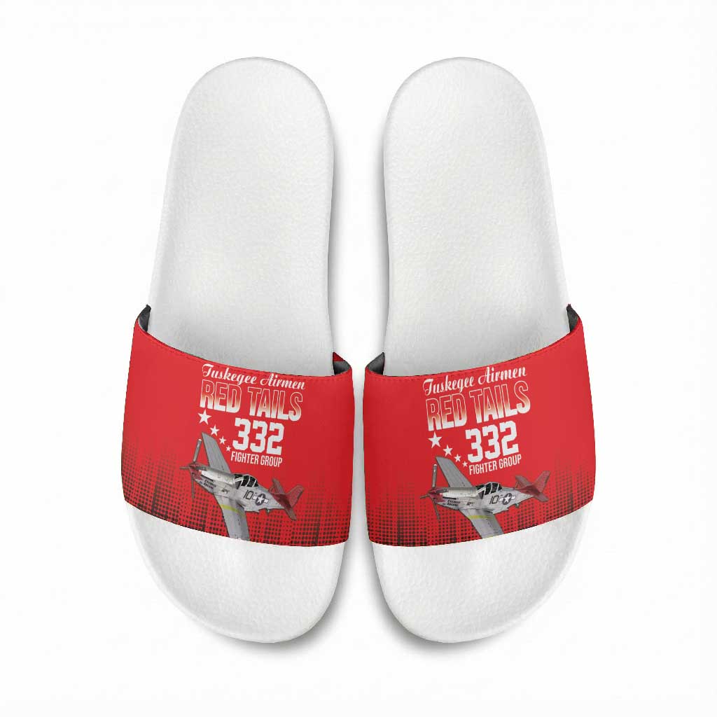 Tuskegee Red Tails Airmen WWII Tribute Slide Sandals 332nd Fighter Group - Red