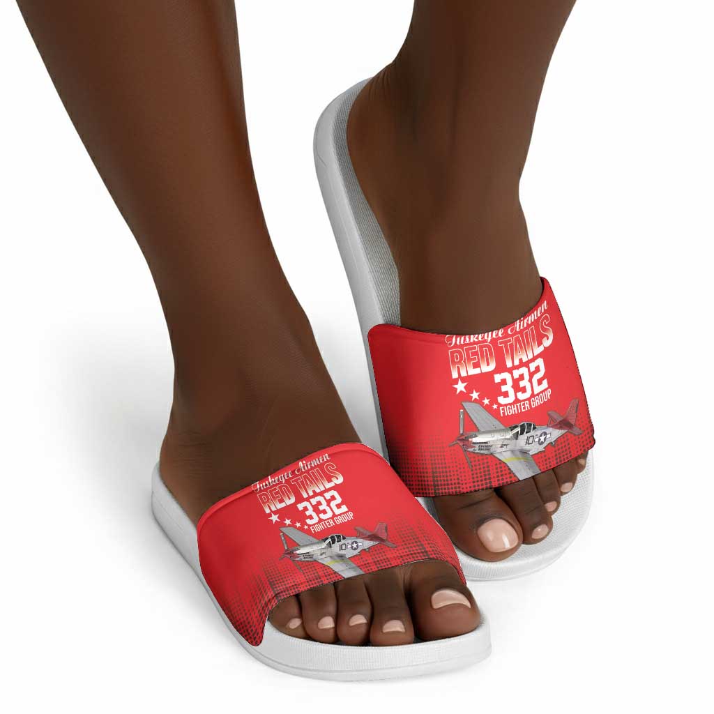 Tuskegee Red Tails Airmen WWII Tribute Slide Sandals 332nd Fighter Group - Red