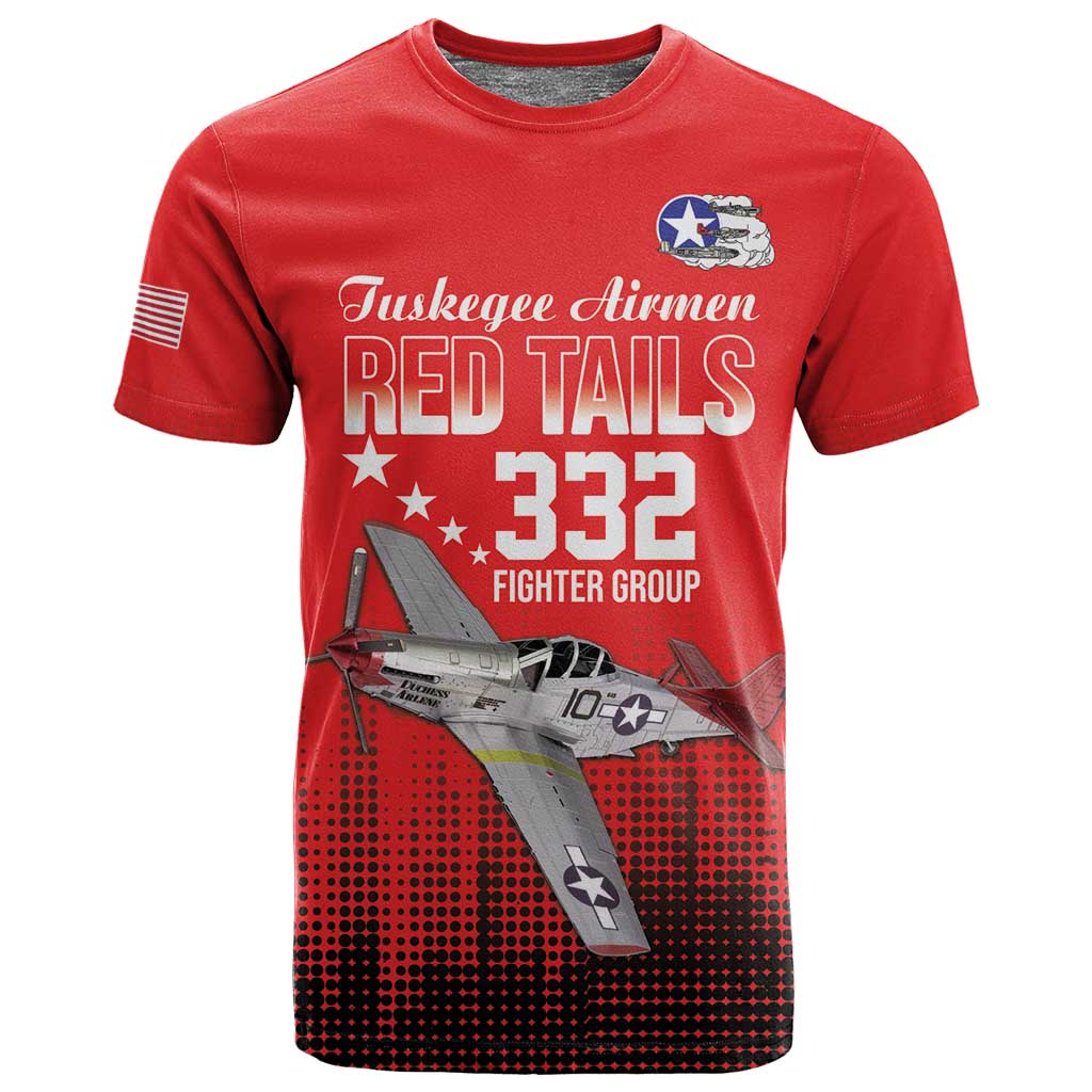 Tuskegee Red Tails Airmen WWII Tribute T shirt 332nd Fighter Group - Red - African Pride