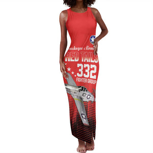 Tuskegee Red Tails Airmen WWII Tribute Tank Maxi Dress 332nd Fighter Group - Red - African Pride