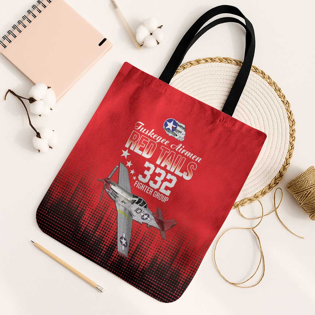 Tuskegee Red Tails Airmen WWII Tribute Tote Bag 332nd Fighter Group - Red