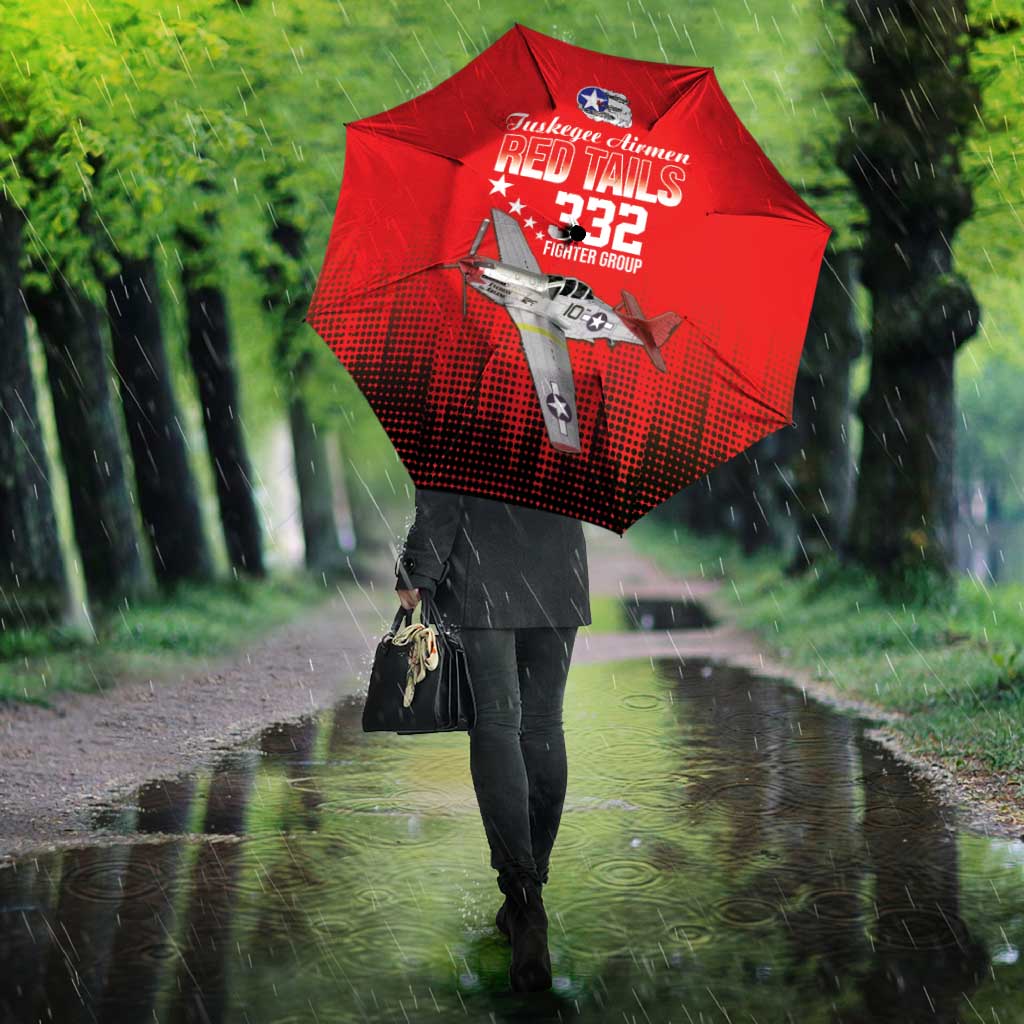 Tuskegee Red Tails Airmen WWII Tribute Umbrella 332nd Fighter Group - Red