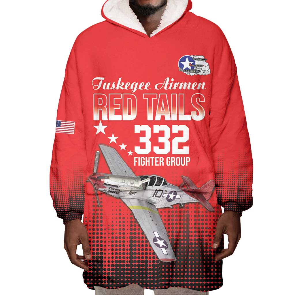 Tuskegee Red Tails Airmen WWII Tribute Wearable Blanket Hoodie 332nd Fighter Group - Red - African Pride