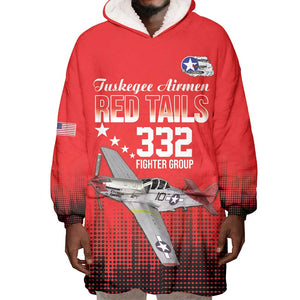 Tuskegee Red Tails Airmen WWII Tribute Wearable Blanket Hoodie 332nd Fighter Group - Red - African Pride