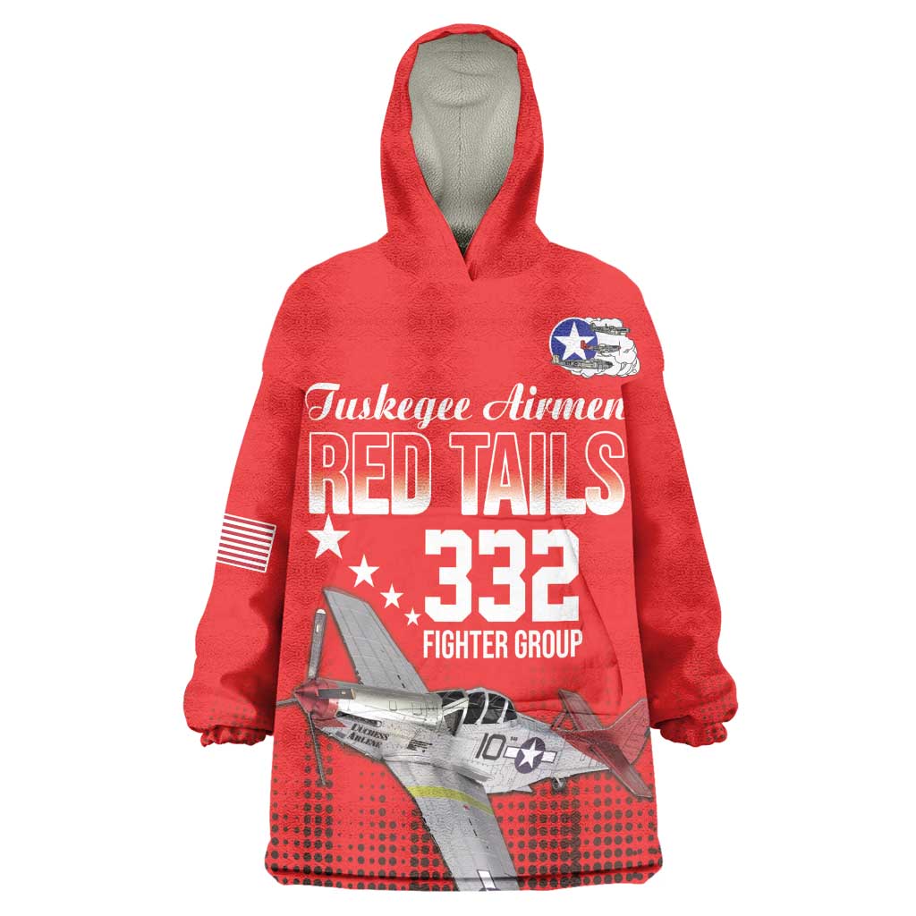 Tuskegee Red Tails Airmen WWII Tribute Wearable Blanket Hoodie 332nd Fighter Group - Red - African Pride