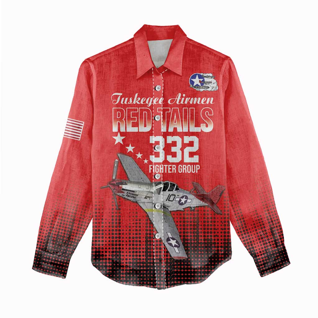 Tuskegee Red Tails Airmen WWII Tribute Women Casual Shirt 332nd Fighter Group - Red - African Pride