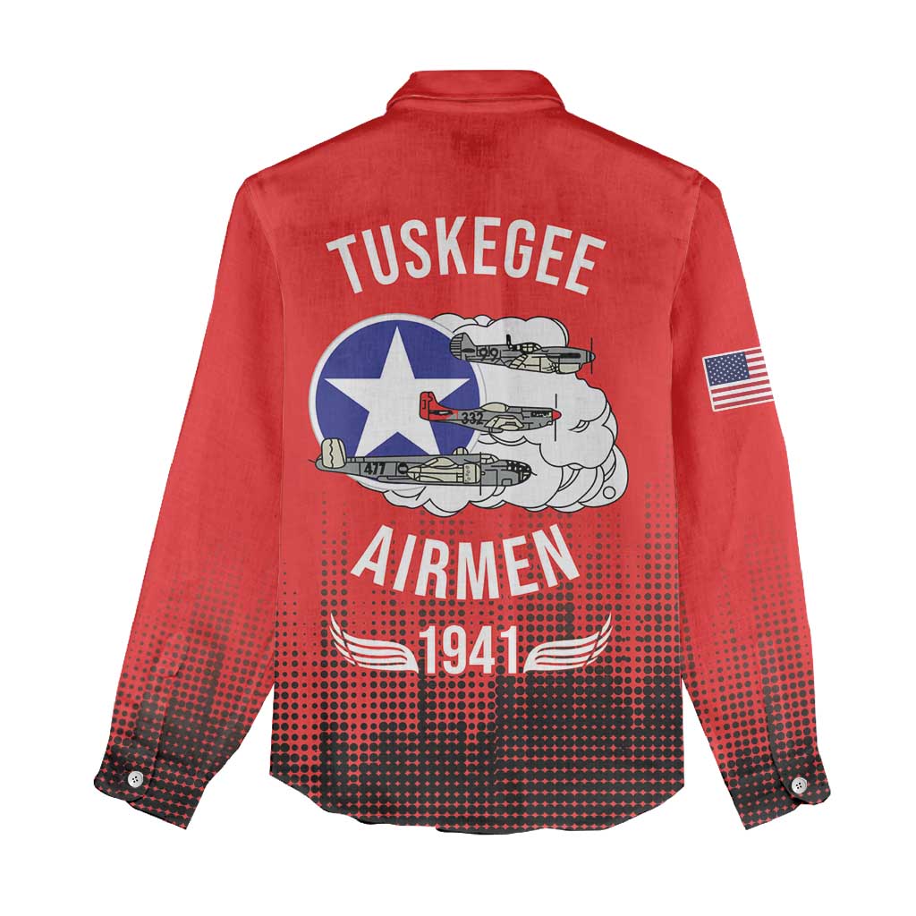 Tuskegee Red Tails Airmen WWII Tribute Women Casual Shirt 332nd Fighter Group - Red - African Pride