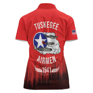 Tuskegee Red Tails Airmen WWII Tribute Women Polo Shirt 332nd Fighter Group - Red - African Pride