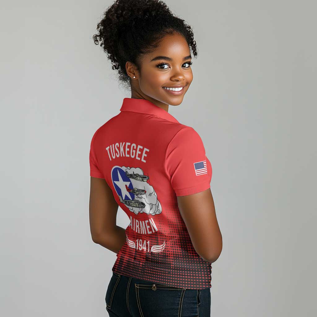 Tuskegee Red Tails Airmen WWII Tribute Women Polo Shirt 332nd Fighter Group - Red - African Pride