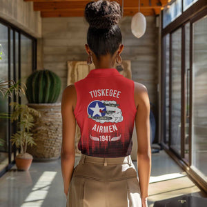 Tuskegee Red Tails Airmen WWII Tribute Women Sleeveless Polo Shirt 332nd Fighter Group - Red - African Pride