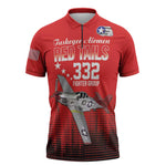 Tuskegee Red Tails Airmen WWII Tribute Zipper Polo Shirt 332nd Fighter Group - Red