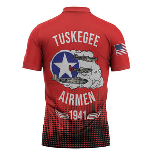Tuskegee Red Tails Airmen WWII Tribute Zipper Polo Shirt 332nd Fighter Group - Red
