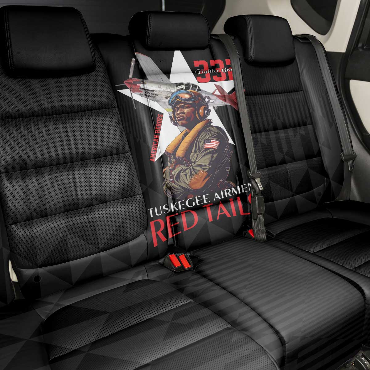 Tuskegee Airmen Red Tails Legacy Back Car Seat Cover African American Pilots - Black - African Pride