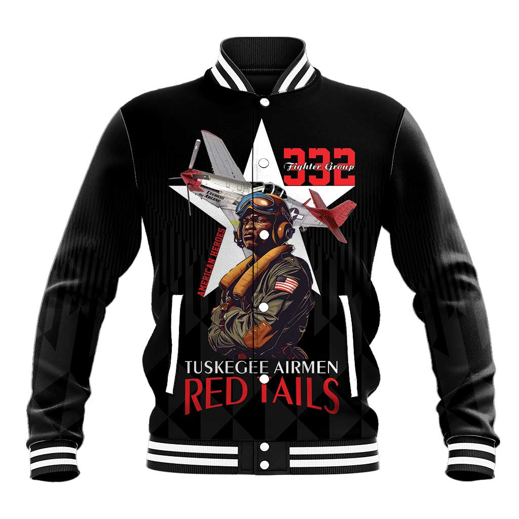 Tuskegee Airmen Red Tails Legacy Baseball Jacket African American Pilots - Black - African Pride