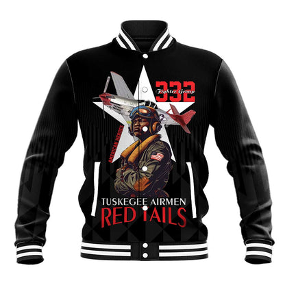 Tuskegee Airmen Red Tails Legacy Baseball Jacket African American Pilots - Black - African Pride