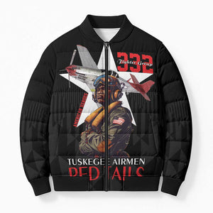 Tuskegee Airmen Red Tails Legacy Bomber Puffer Jacket African American Pilots - Black