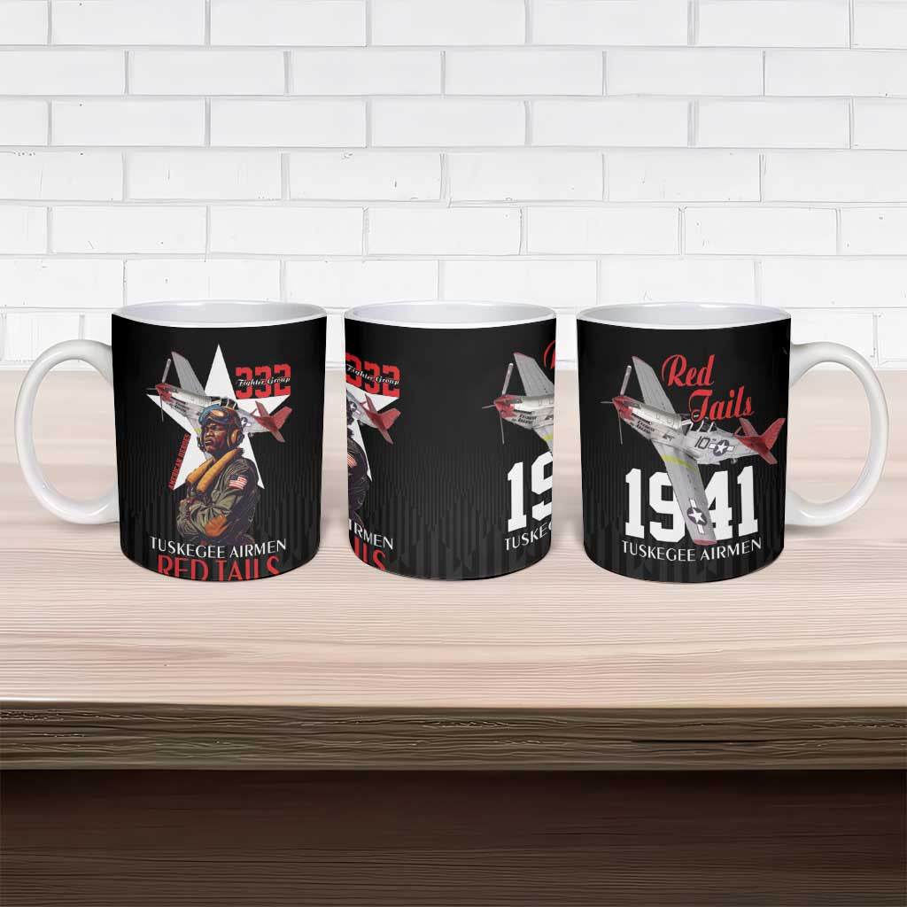 Tuskegee Airmen Red Tails Legacy Ceramic Mug African American Pilots - Black