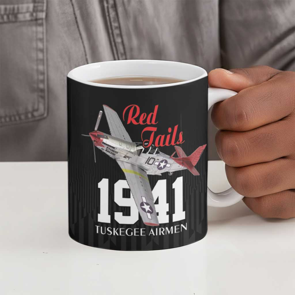 Tuskegee Airmen Red Tails Legacy Ceramic Mug African American Pilots - Black