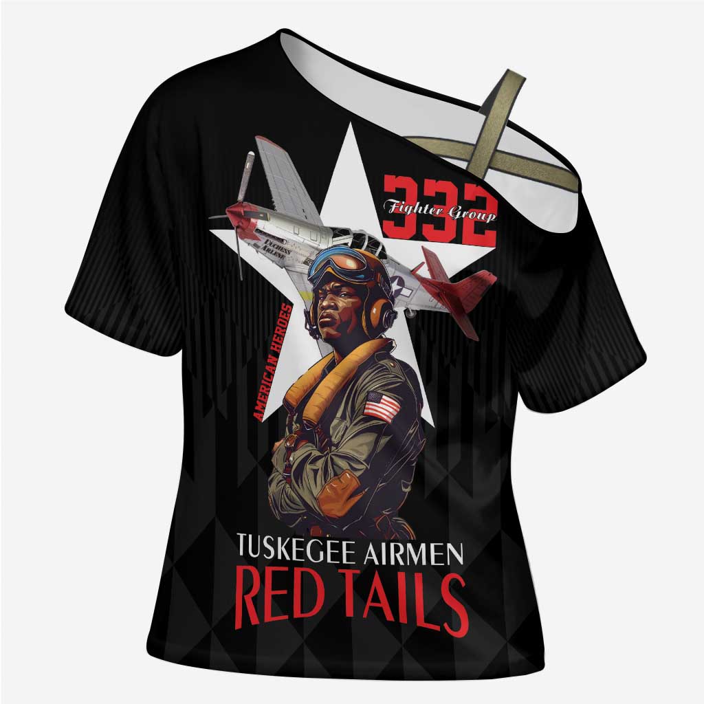 Tuskegee Airmen Red Tails Legacy Cross Shoulder Shirt African American Pilots - Black