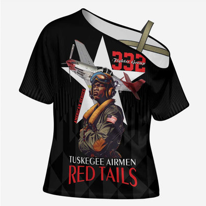 Tuskegee Airmen Red Tails Legacy Cross Shoulder Shirt African American Pilots - Black