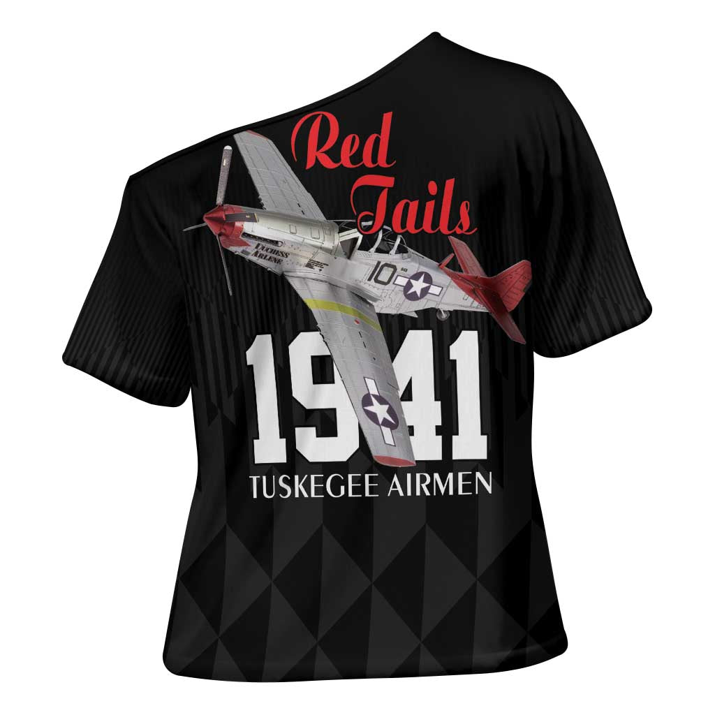 Tuskegee Airmen Red Tails Legacy Cross Shoulder Shirt African American Pilots - Black