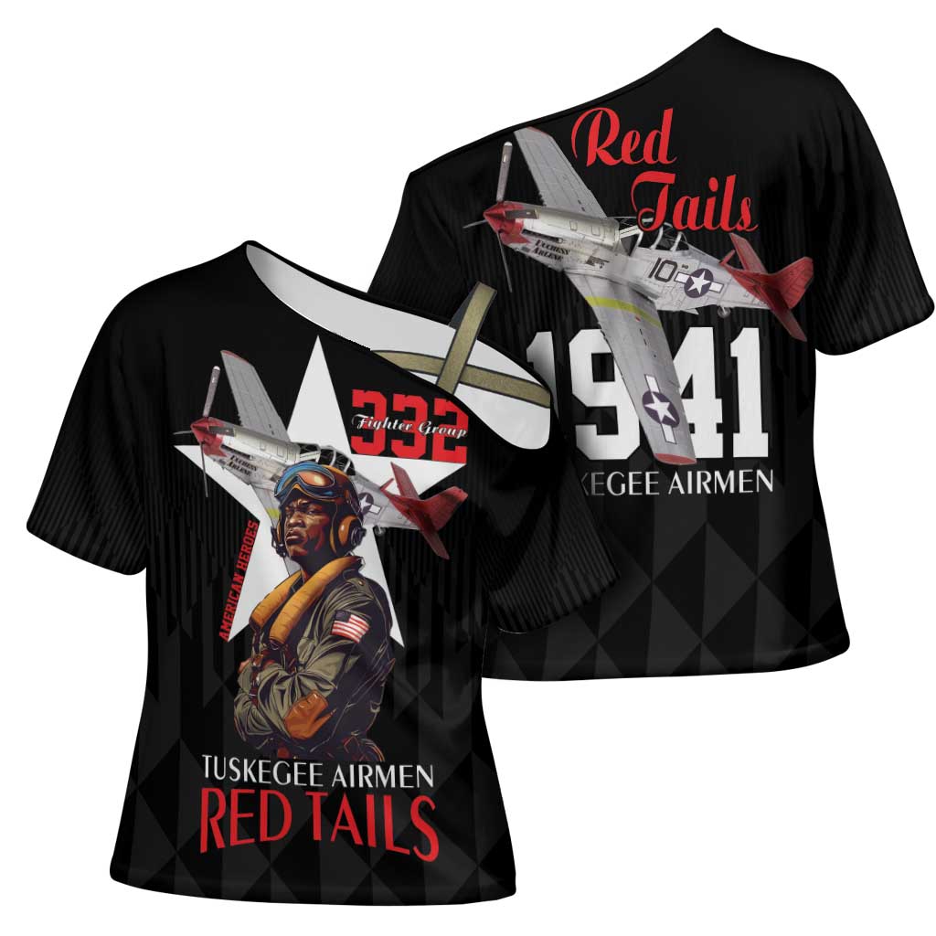 Tuskegee Airmen Red Tails Legacy Cross Shoulder Shirt African American Pilots - Black