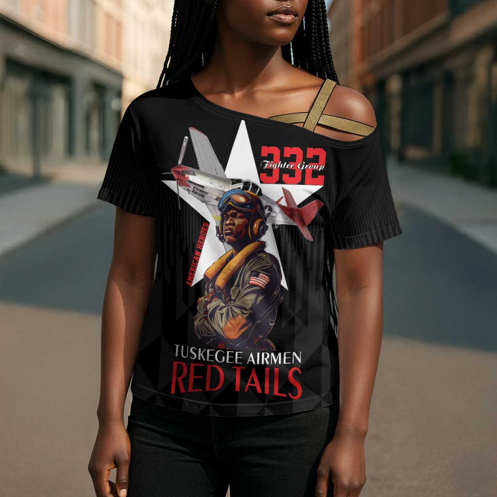 Tuskegee Airmen Red Tails Legacy Cross Shoulder Shirt African American Pilots - Black