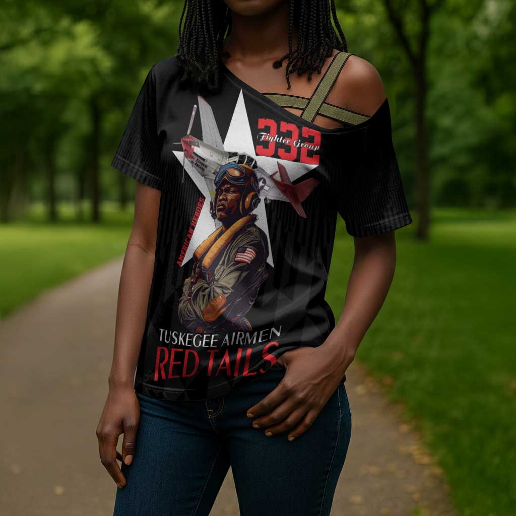 Tuskegee Airmen Red Tails Legacy Cross Shoulder Shirt African American Pilots - Black
