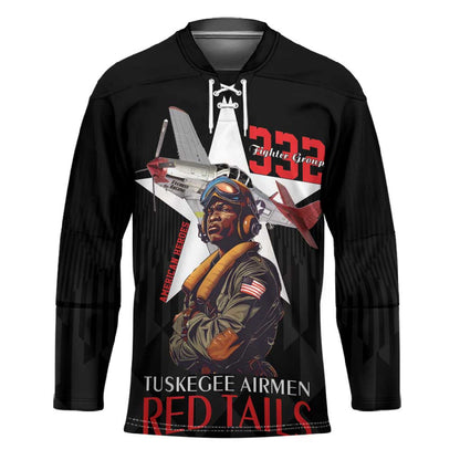 Tuskegee Airmen Red Tails Legacy Hockey Jersey African American Pilots - Black