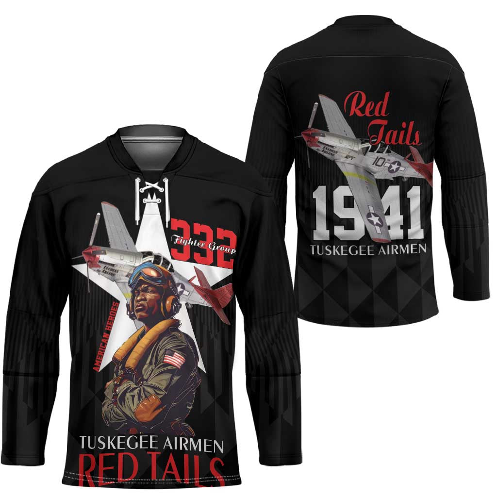 Tuskegee Airmen Red Tails Legacy Hockey Jersey African American Pilots - Black