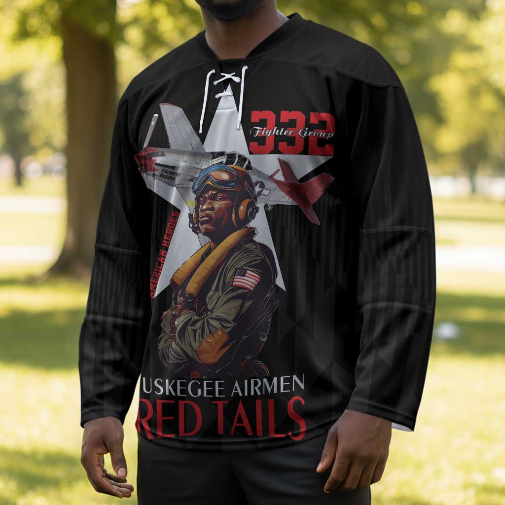 Tuskegee Airmen Red Tails Legacy Hockey Jersey African American Pilots - Black