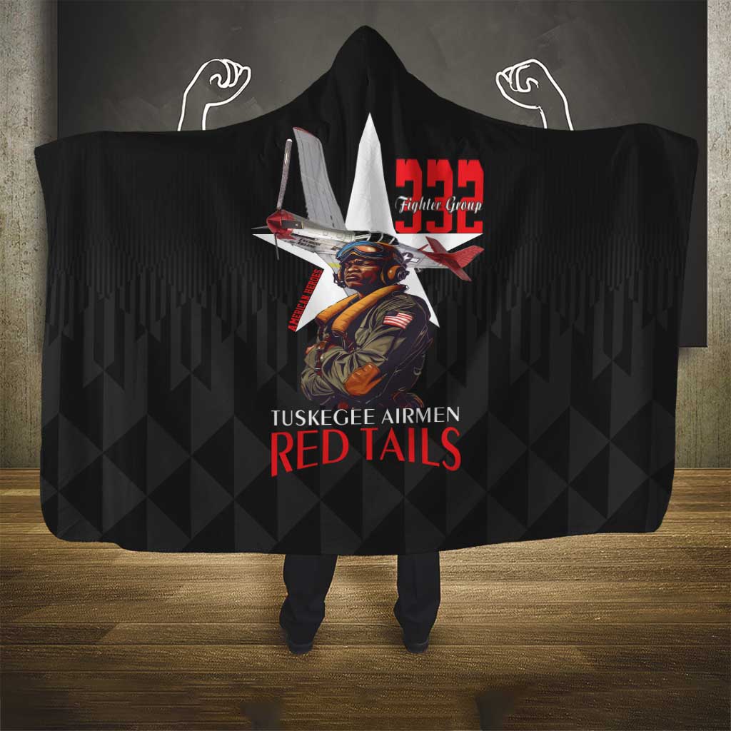 Tuskegee Airmen Red Tails Legacy Hooded Blanket African American Pilots - Black - African Pride
